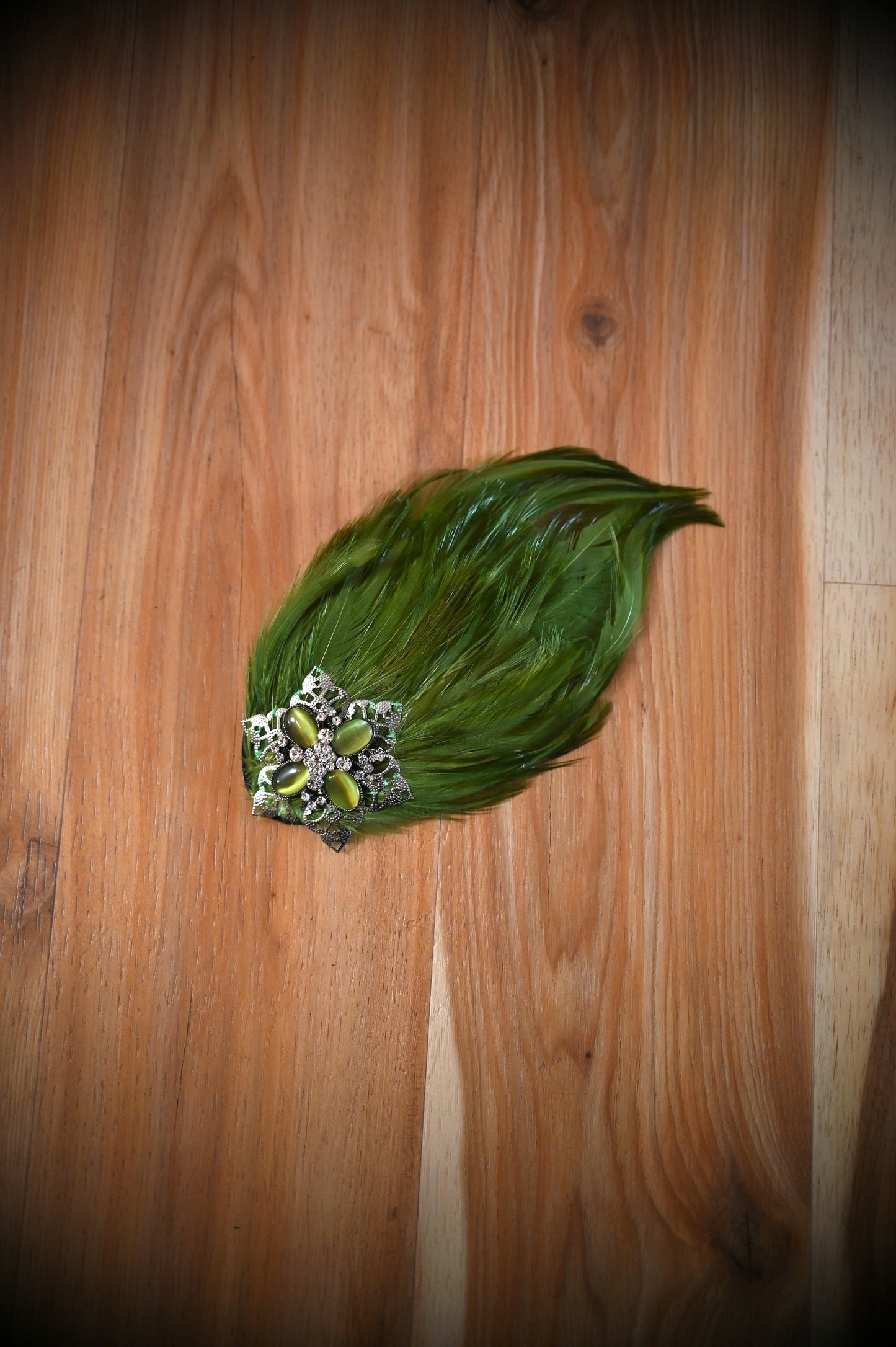 Vintage Chartreuse Feather Hair Clip