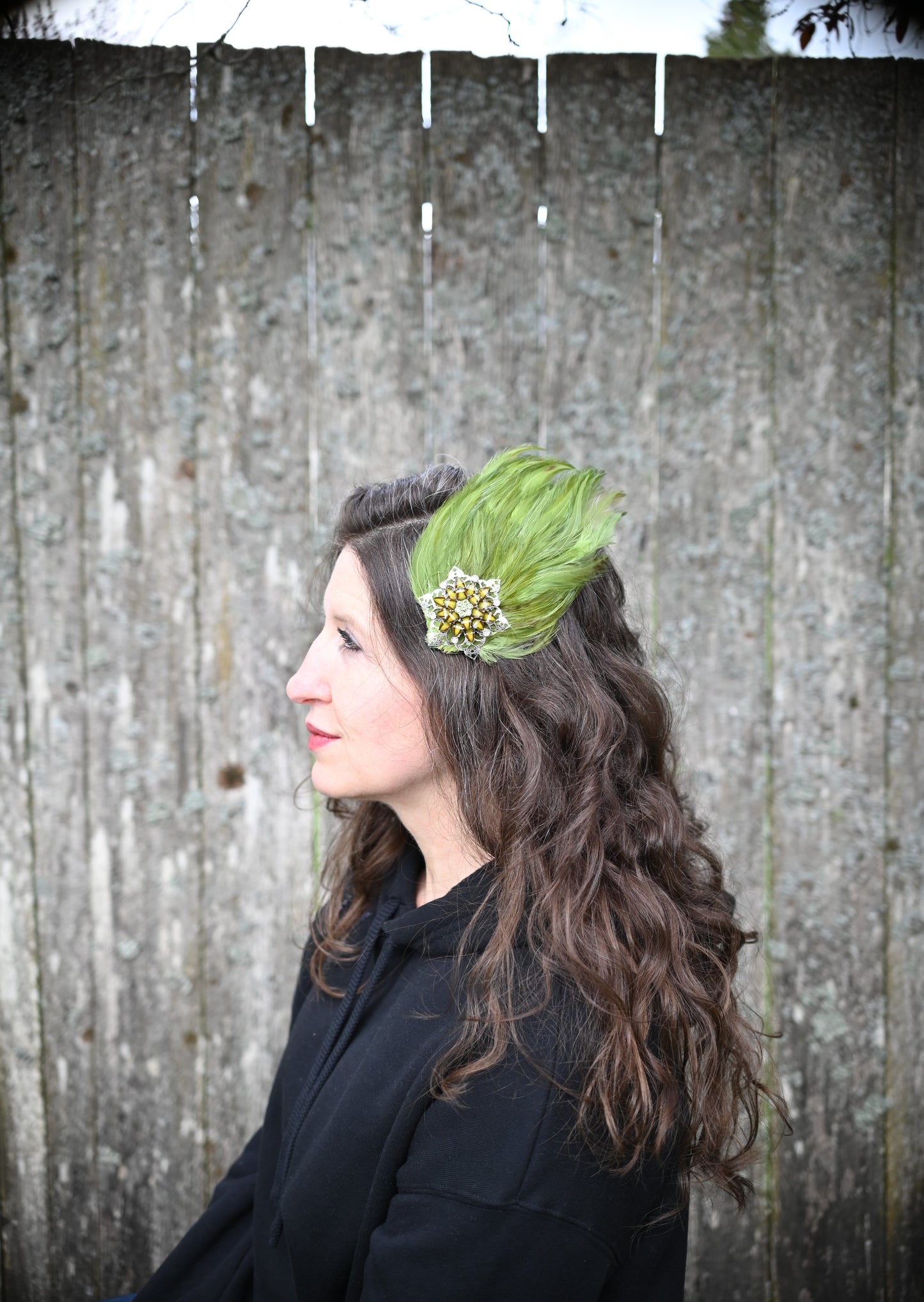 Vintage Chartreuse Feather Hair Clip