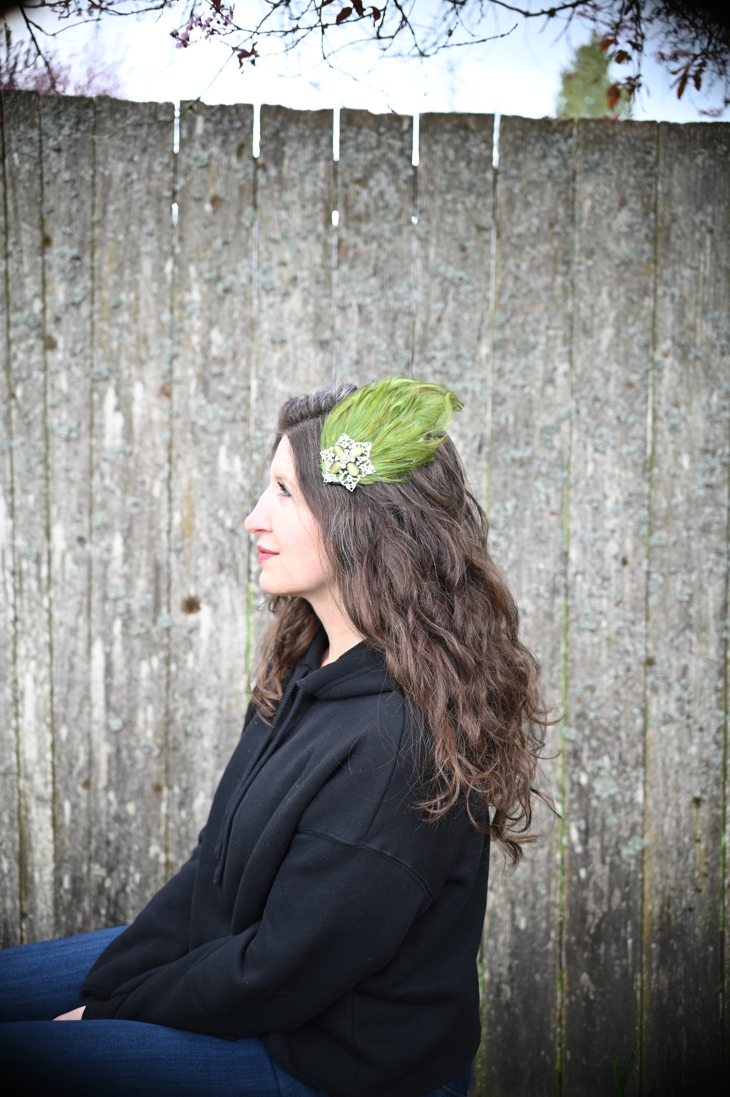 Moss Feather Hair Clip