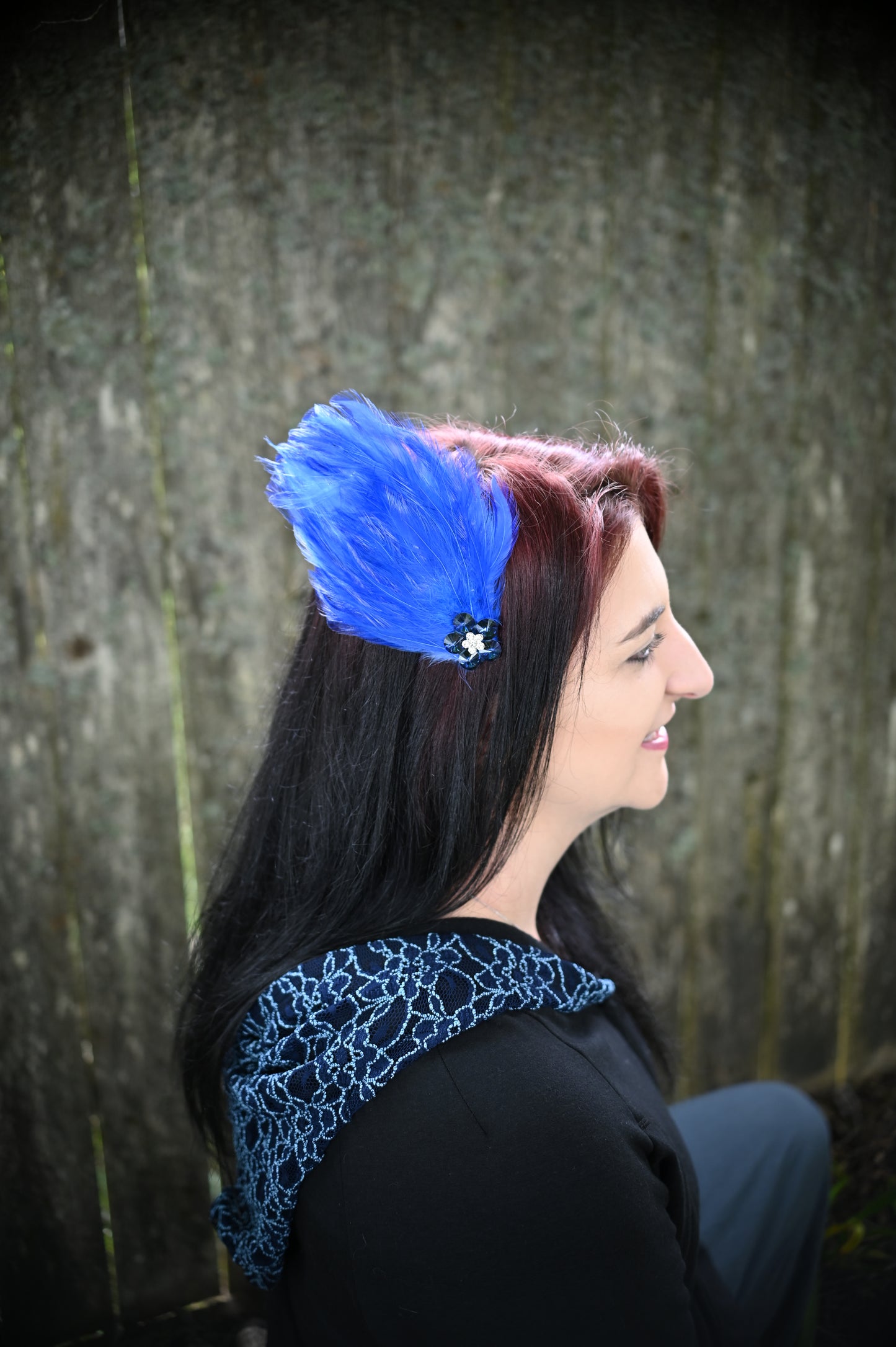 Blue Flower Gem Feather Hair Clip