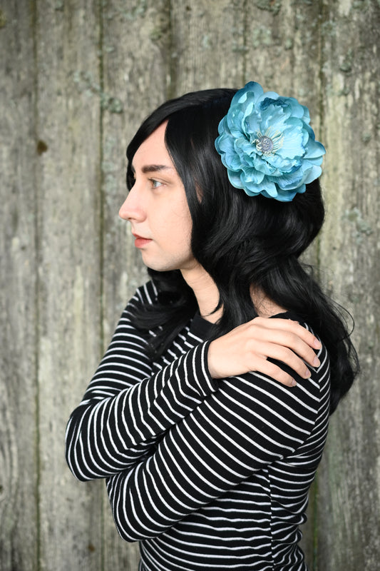 Turquoise Peony Hair Clip