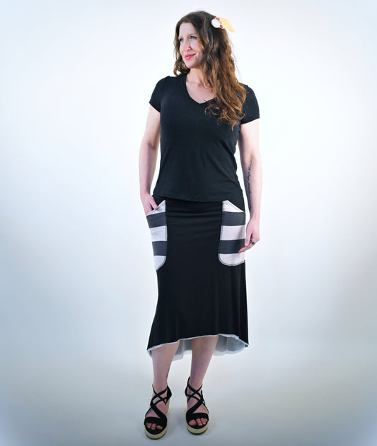 Wide Striped Pockets Hi Lo Skirt
