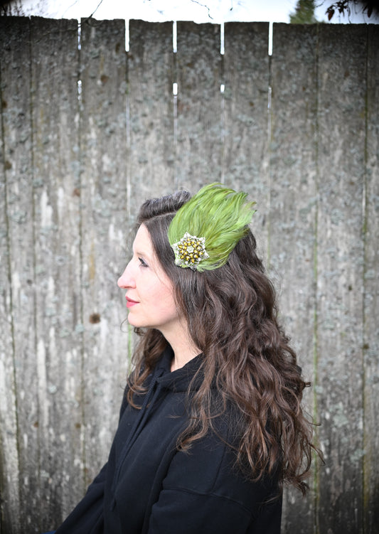 Vintage Chartreuse Feather Hair Clip