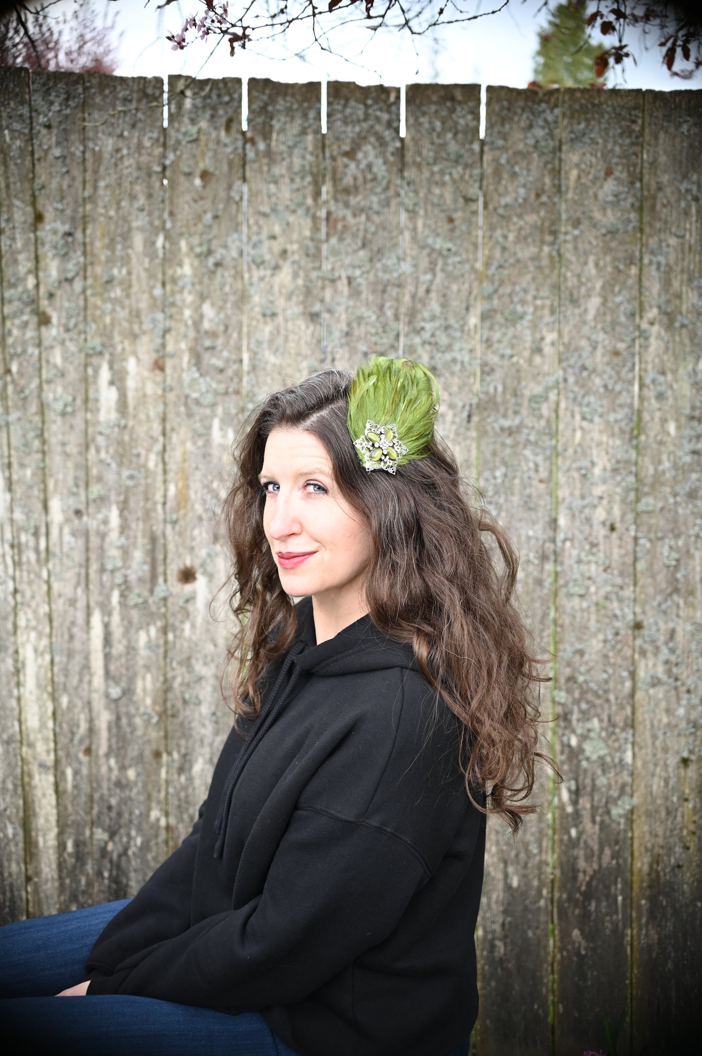 Moss Feather Hair Clip