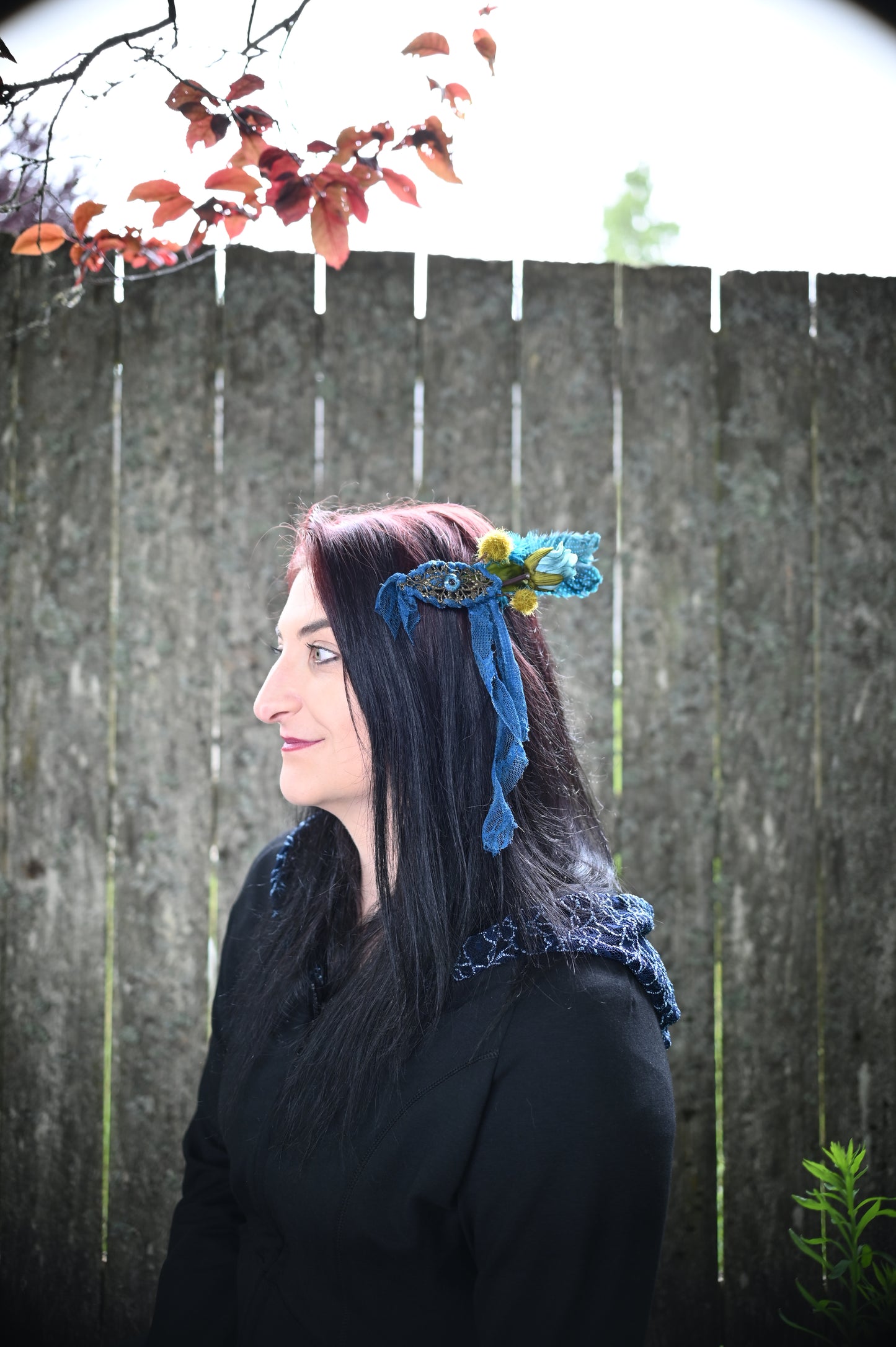 Blue Rosebud Hair Clip
