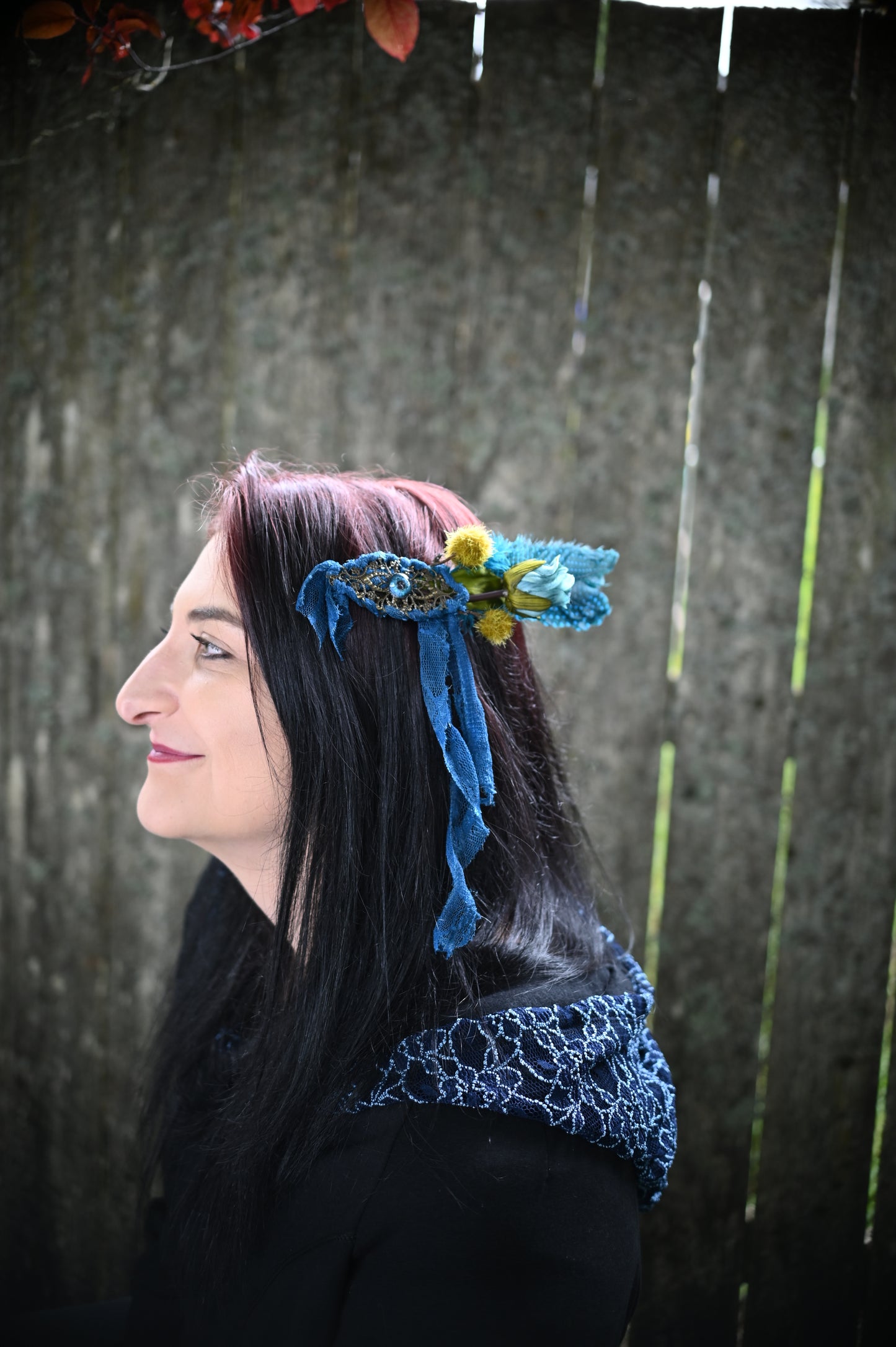 Blue Rosebud Hair Clip