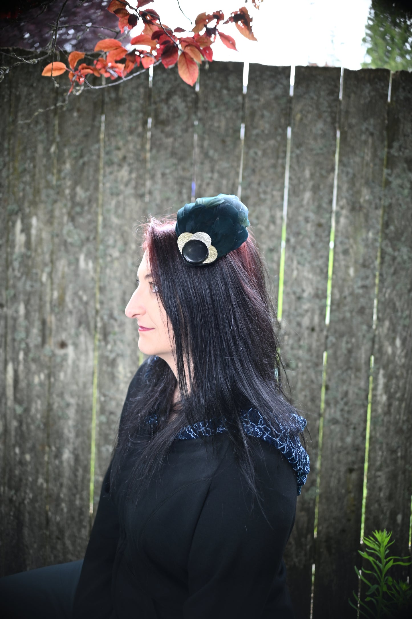 Gold & Black Feather Hair Clip