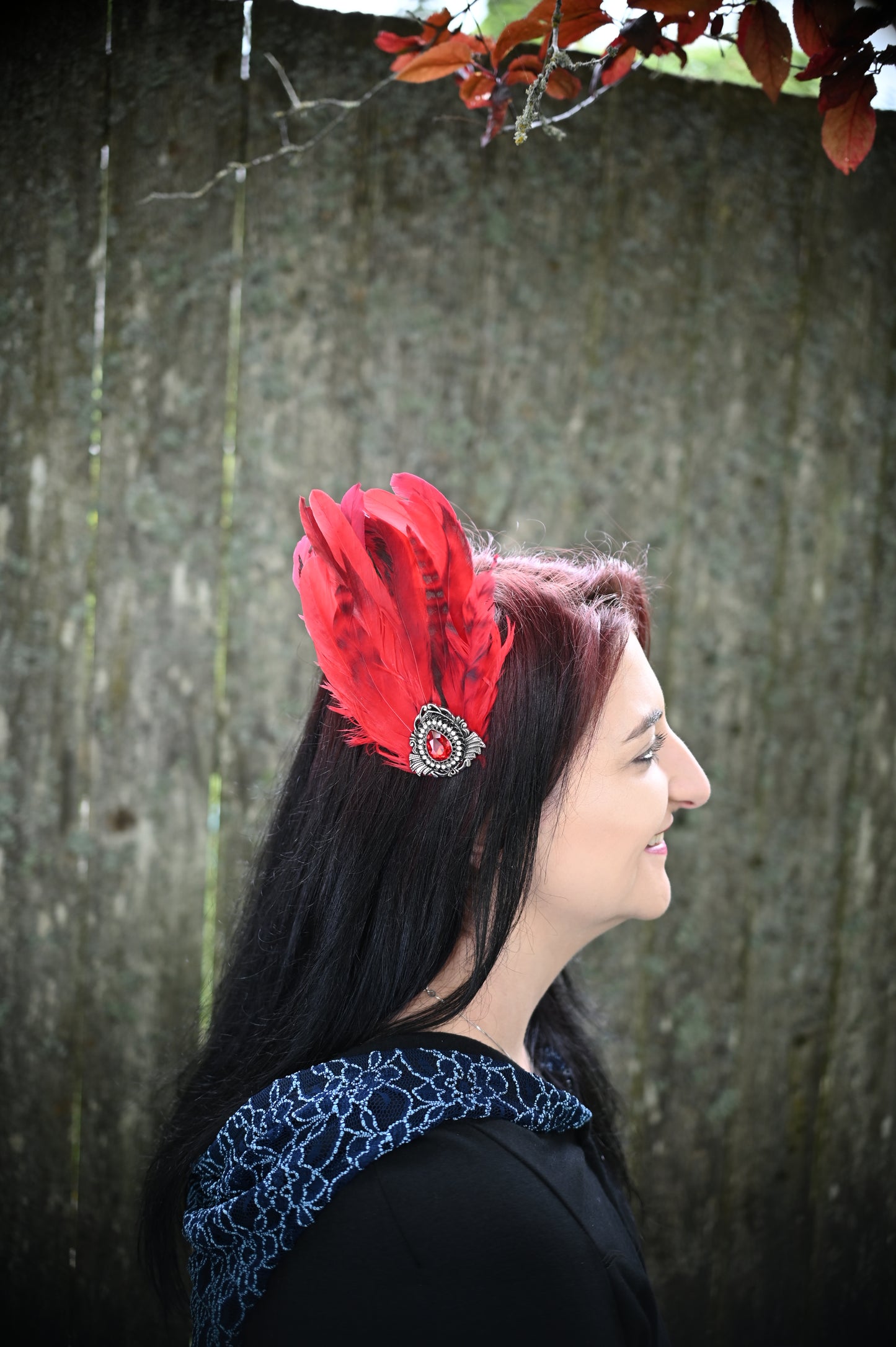 Red Gem Feather Hair Clip