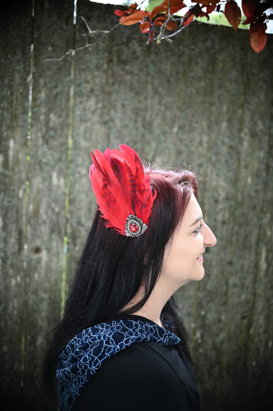 Red Gem Feather Hair Clip